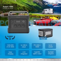 Patona 9989 Platinum Powerstation Autarc 1000 / 1000W 1000Wh PD100W USB5V/2.4A DC12V/10A DC5525 (Premium GaN PD65W Adapter Hediye )