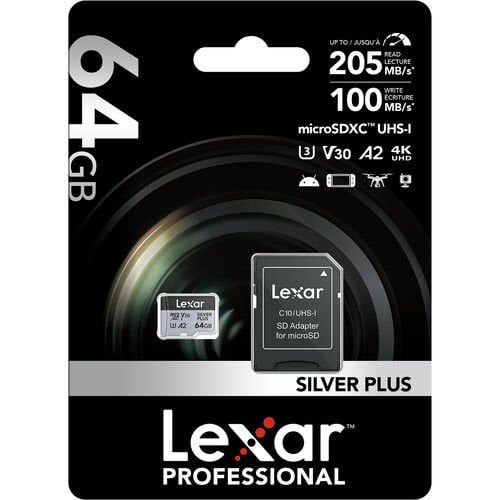 Lexar 64GB UHS-I microSDXC V30 4K Silver Plus Professional Hafıza Kartı