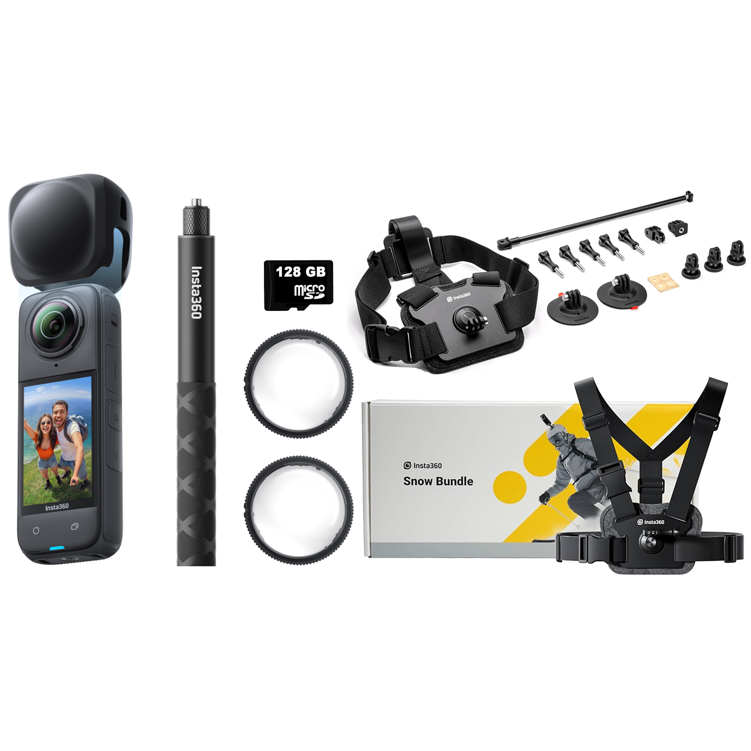 Insta360 X4 Aksiyon Kamera + Snow Bundle + 114cm Selfie Stick + 128GB MicroSDXC Hafıza Kartı