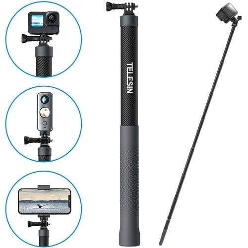 Telesin Aksiyon Kamera ve Akıllı Telefonlar için 3 Metre Carbon Fiber Selfie Stick