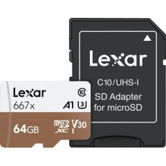 Lexar 64GB Professional 667x microSDXC 100MB/sn UHS-I V30 Hafıza Kartı